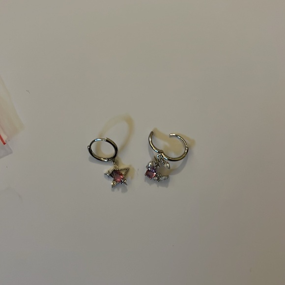 Silver Hoop Earrings with Pink Gemstones - Picture 4 of 4